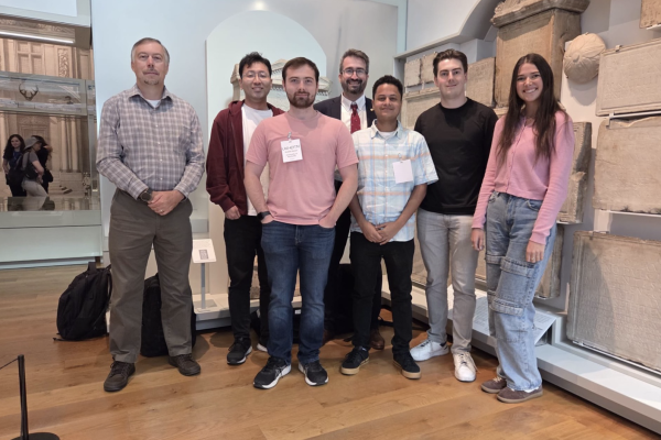 Group photo of students, Nimesh Chaulagain, Robert Harper, Yusuke Higo, Kate Rhoads and Frederick Shireman with Alexandre Martin, director of NASA KY and Jacob Owen, associate director. 