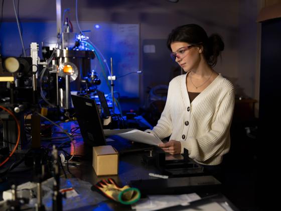Student in front of hypersonic thermal testing experience